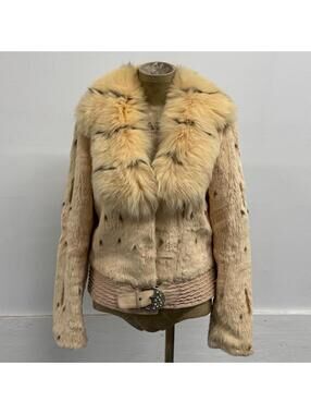 Vintage Y2K Pastel Pink Rabbit & Fox Fur Jacket Coat